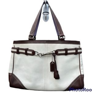 Vintage Coach Hampton Tote Shoulder Bag White Leather F10521